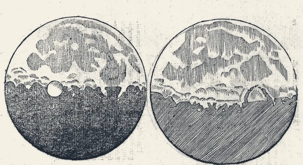 伽利略《星际信使》里的两幅月面木刻：明暗交界处坑坑洼洼