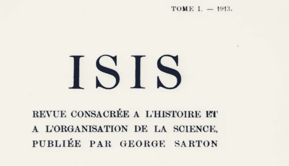 《伊西斯》第 1 卷扉页:大字刊名 ISIS,下有法文副题和“乔治·萨顿主编”字样