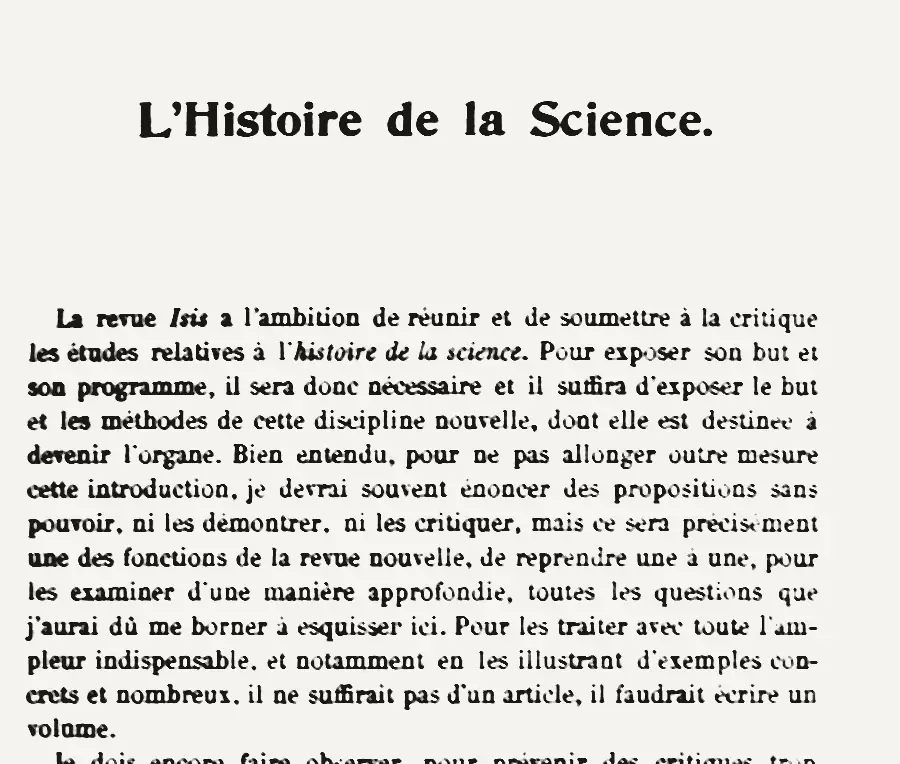《伊西斯》第 1 卷第 3 页，萨顿的长文《科学史》开篇